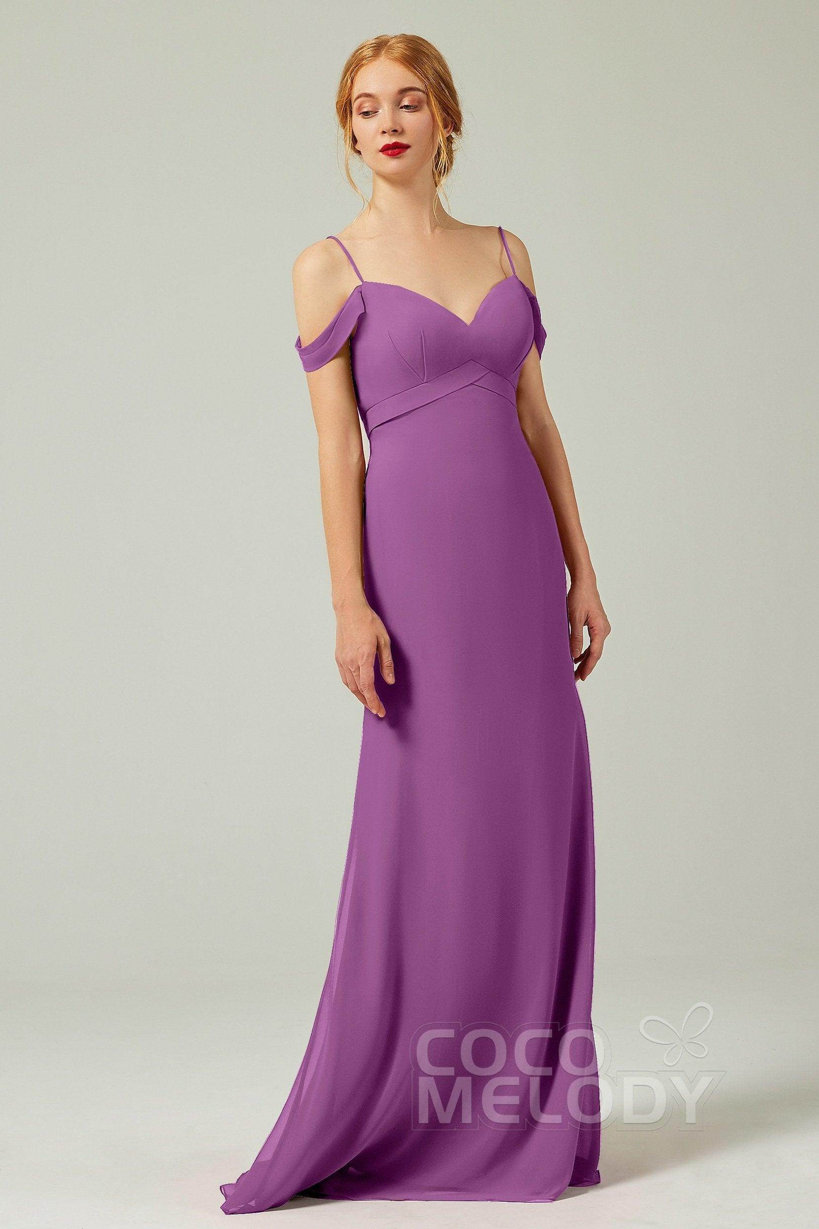 Sheath-Column Floor Length Chiffon Bridesmaid Dress Formal Dresses CB0343 - COCOMELODY